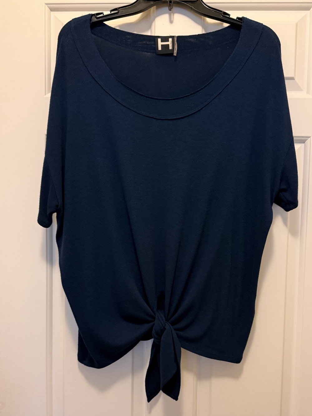 H by Bordeaux Navy Blue Front Tie Short Sleeve Tee